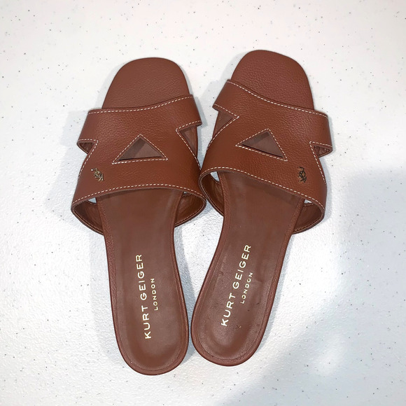 Kurt Geiger Womens Slides Slip On Shoes Size 40 9 US Brown Resort Vacation Flats - Picture 2 of 7